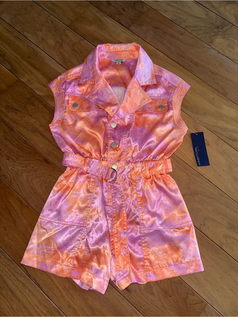Habitual Multi-Color Satin Romper with Belt